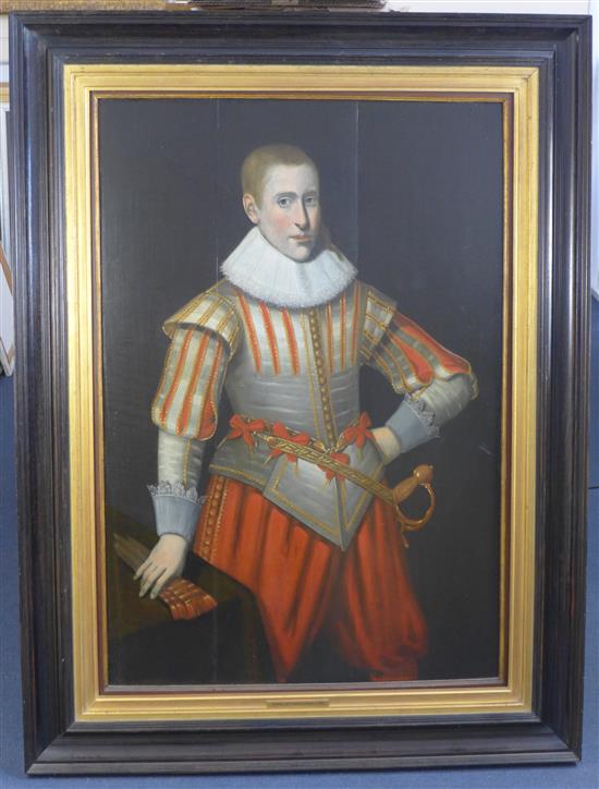 Daniel Mytens (1590-1647) and Studio Portrait of a gentleman wearing a ruff collar and sword, 42.5 x 29in.